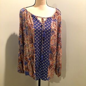 Paisley print top with tie front.